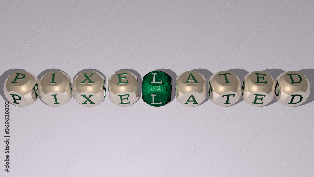 crosswords of PIXELATED arranged by cubic letters on a mirror floor, concept meaning and presentation. illustration and background