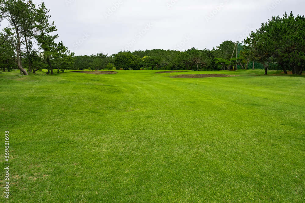 Golf Course with beautiful green field. Golf course with a rich green turf beautiful scenery.