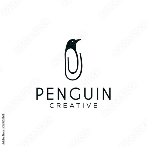 Penguin Clip Logo Idea Icon Design Stock Vector. Animal Paper Clips Logo Design Template. Monogram Bird Penguin Logo Line Outline clip 