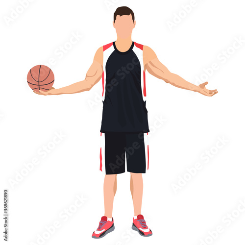 Professional basketball player standing with ball in hand, vector illustration