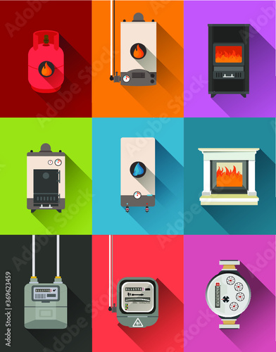 Electric meter,gas meter,gas tank,gas boiler,fireplace,water meter,Stove