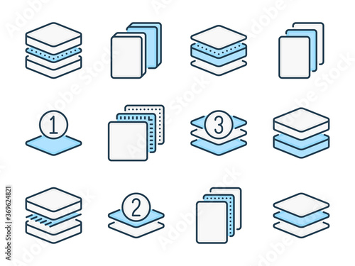 Fabric Feature related vector color line icons. Layered Materials colorful icon set.