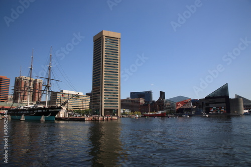 View of Baltimore Inner Harbor skyline in Baltimore  Maryland USA
