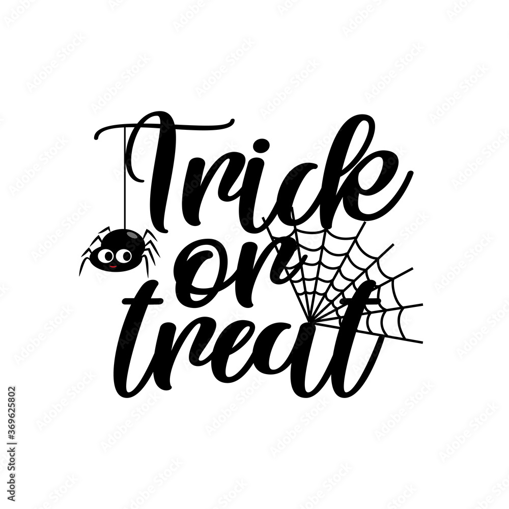 Trick or Treat halloween text with cute little spider. Good for greeting card, party invitation, t shirt print, poster, banner, and gift design. Trick or Treat halloween text with cute little spider. Good for greeting card, party invitation, t shirt print, poster, banner, and gift design.