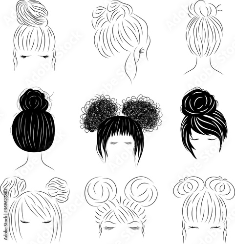 Hand drawn line art of women silhouette with hair bun