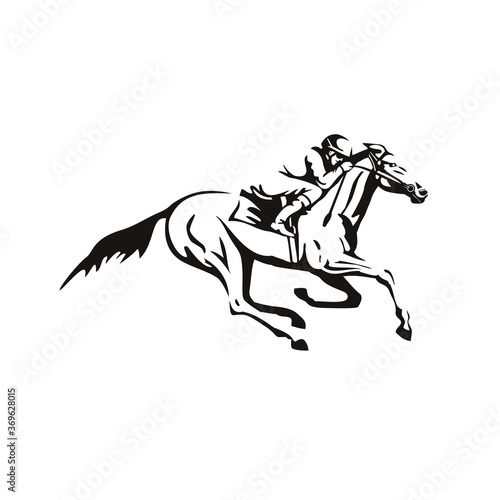 Jockey Riding Horse Horseback or Horse Racing Retro Black and White