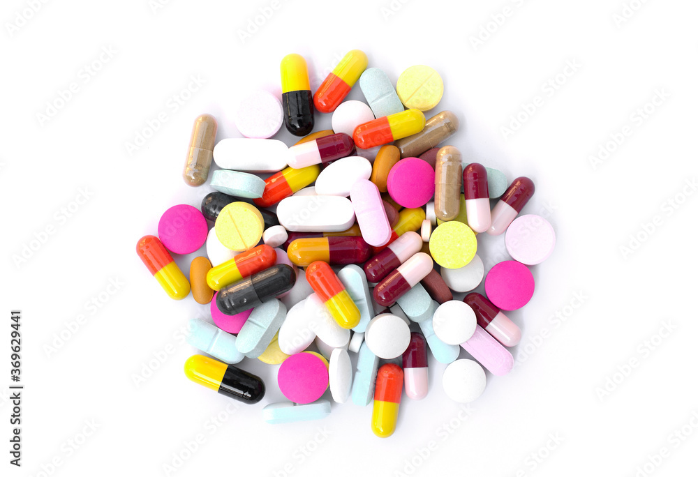 colorful pills isolated on white background