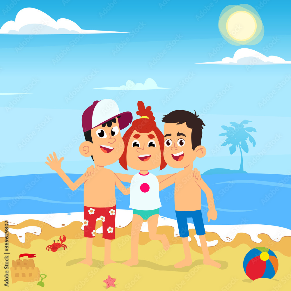 Friends hugging on the beach on a sea vacation. Friends hugging on the beach on a sea vacation.