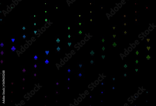 Dark Multicolor, Rainbow vector background with cards signs.