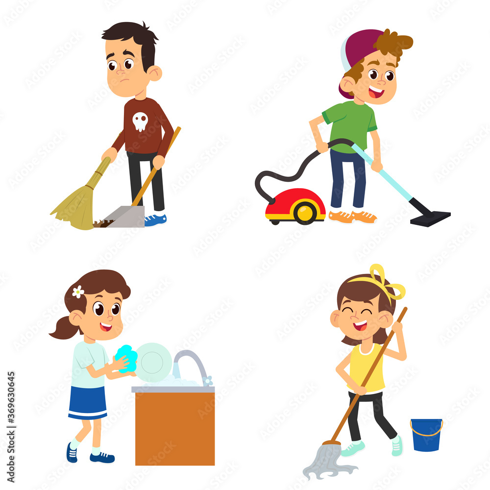 Kids helping their parents with the housework Kids helping their parents with the housework