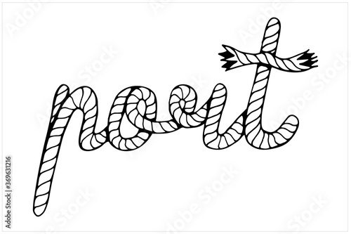 Port, lettering with hawser, hand drawn vector illustration