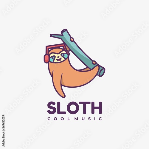 Vector Logo Illustration Sloth Simple Mascot Style.