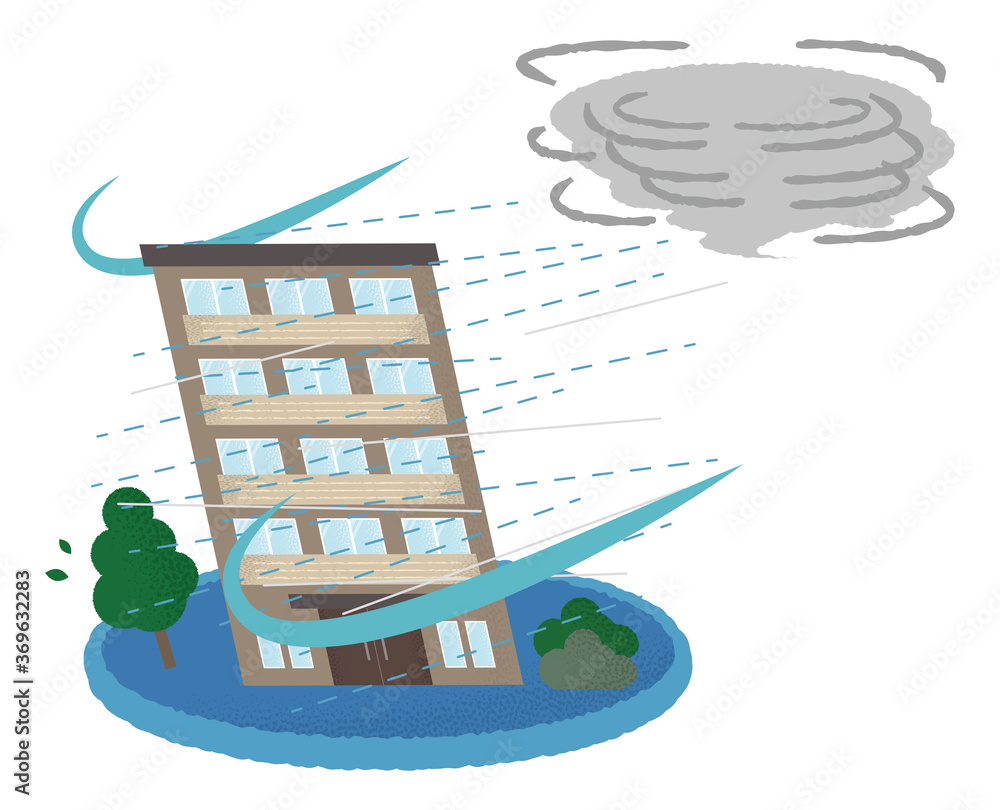 台風の被害に遭うマンションのベクターイラスト Stock Vector | Adobe Stock