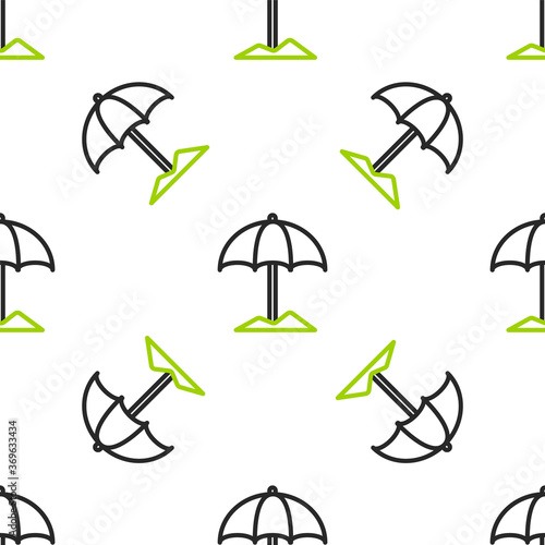 Line Sun protective umbrella for beach icon isolated seamless pattern on white background. Large parasol for outdoor space. Beach umbrella. Vector Illustration.