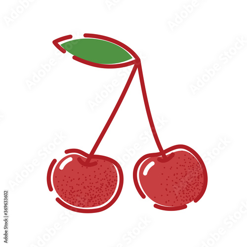 Cherry. Vector illustration of a tasty red berry in flat and line-art style for print, banner or postcard.