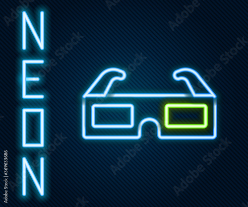 Glowing neon line 3D cinema glasses icon isolated on black background. Colorful outline concept. Vector Illustration.