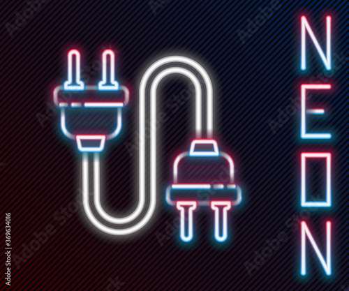 Glowing neon line Electric plug icon isolated on black background. Concept of connection and disconnection of the electricity. Colorful outline concept. Vector Illustration.