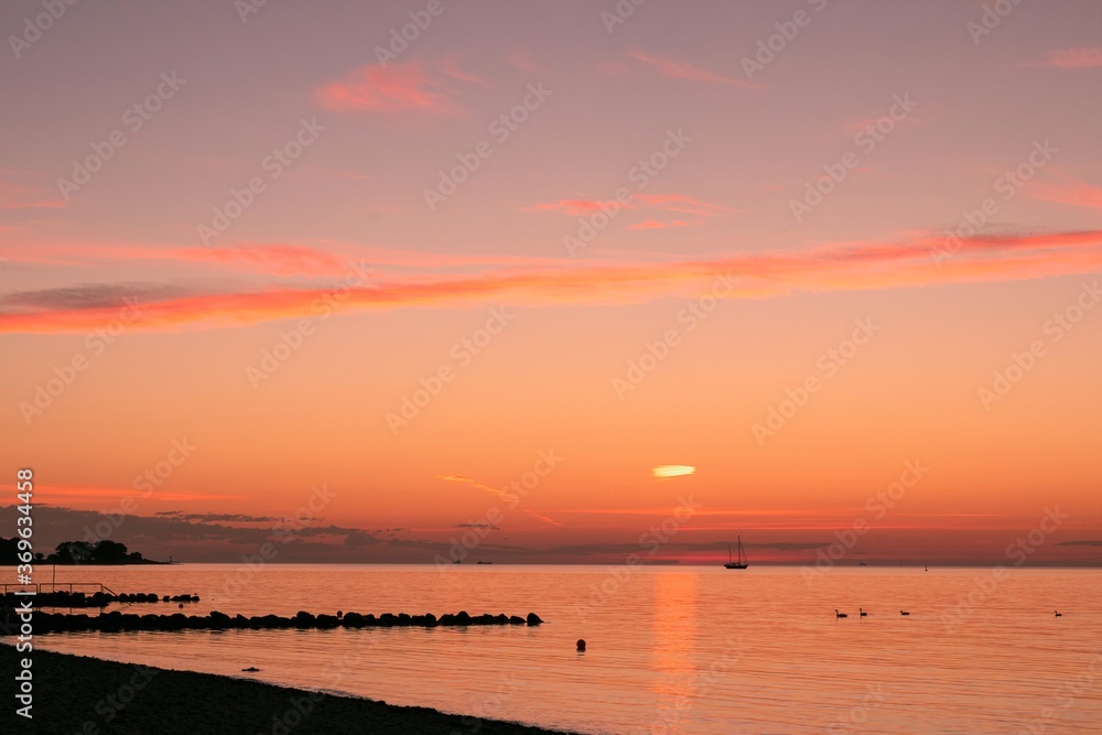 beautiful view to the picturesque Baltic Sea coast at sunrise