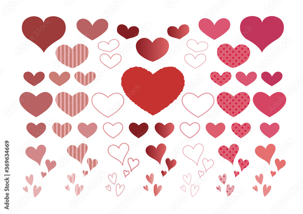 Set of heart shaped icons. Isolated modern flat vector illustration of hearts.