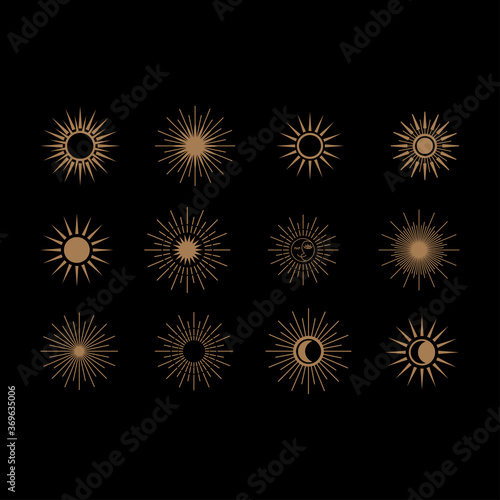 Retro Sunburst shapes. set of different sun symbols