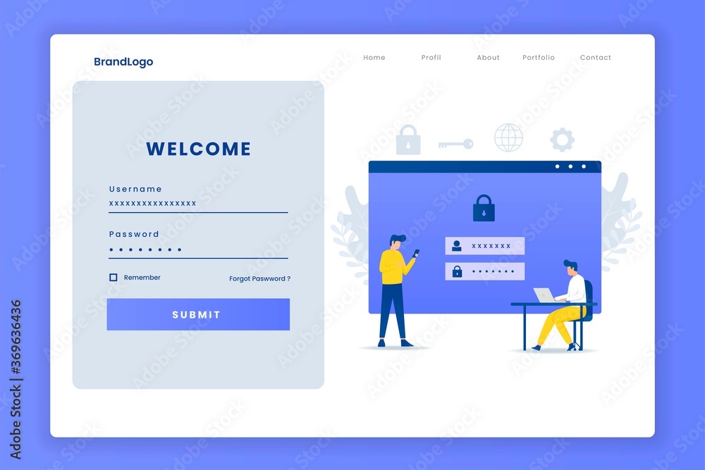 Flat design login illustration landing page. Illustration for websites, landing pages, mobile applications, posters and banners.
