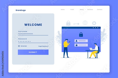 Flat design login illustration landing page. Illustration for websites, landing pages, mobile applications, posters and banners.