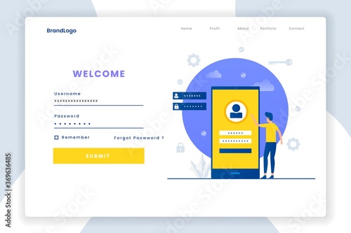 Modern flat design login landing page template. Illustration for websites, landing pages, mobile applications, posters and banners.
