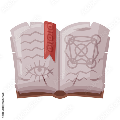 Opened Magic Book, Witchcraft Attribute, Happy Halloween Object Cartoon Style Vector Illustration on White Background