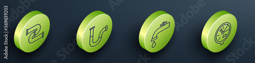 Set Isometric Industry metallic pipe, Industry metallic pipe, Water tap and Water meter icon. Vector.