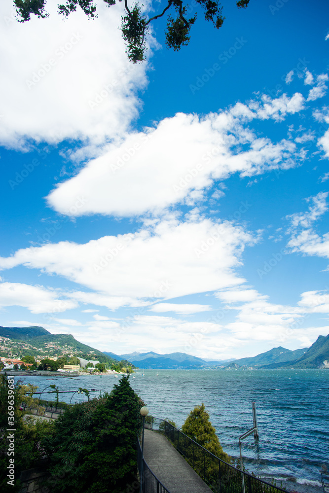 panorama of lake maggiore with docks