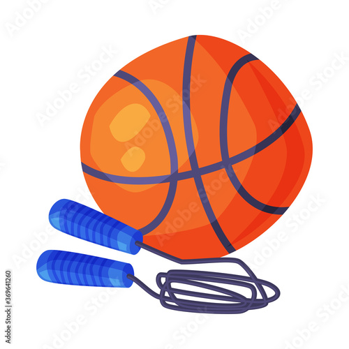 Basketball Ball and Skipping Rope Sports Equipment Cartoon Style Vector Illustration