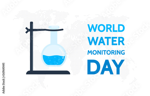 World Water Monitoring Day. Greeting card with flask. Vector illustration