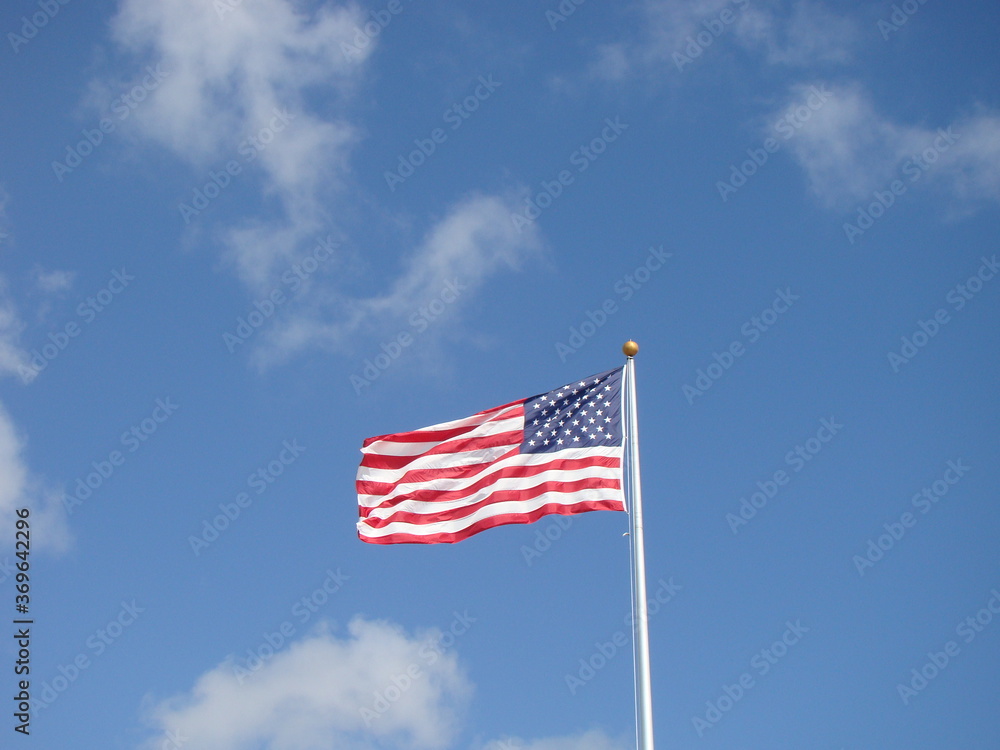 AMERICAN FLAG ALONE IN THE SKY.