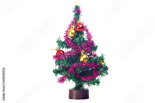 Christmas tree with gift ornament decoration on white background photo