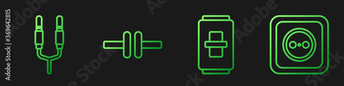 Set line Electric light switch, Audio jack, Electric circuit scheme and Electrical outlet. Gradient color icons. Vector.