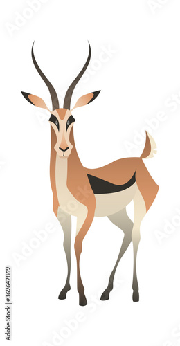 Jungle wild antelope. Gazelle savannah animal, wildlife trendy exotic childish print, african fauna. Vector flat cartoon single isolated illustration