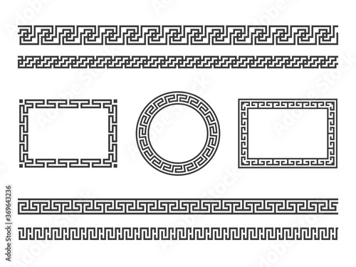 Greek frame borders. Ancient native roman or hellenic geometric decoration, mediterranean classic old patterns. Tattoo textures vector set