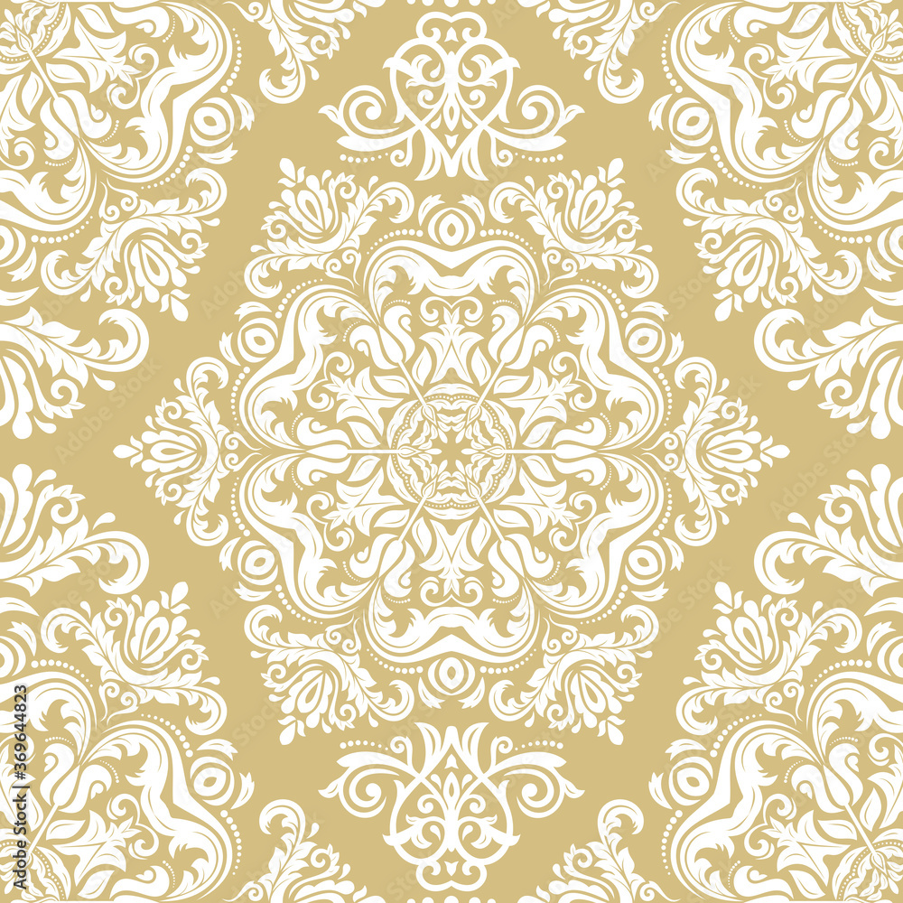 Orient vector classic golden and white pattern. Seamless abstract background with white vintage elements. Orient background. Ornament for wallpaper and packaging Orient vector classic golden and white pattern. Seamless abstract background with white vintage elements. Orient background. Ornament for wallpaper and packaging