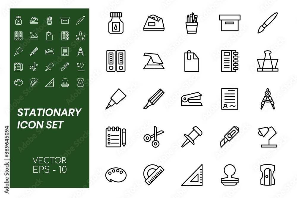 Icon Set of Stationary Object with Line Concept Isolated on White