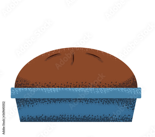 Vector illustration of a pie with apples on a blue dish in the cartoon style. The concept of a holiday, home baking, family, comfort, thanksgiving. Can be used for books, Wallpapers,. fabrics
