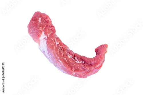 top view of fresh fillet of pork isolated on white background with clipping path.
