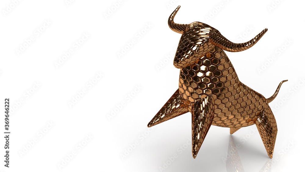 Fototapeta premium gold bull on white background for business content 3d rendering.