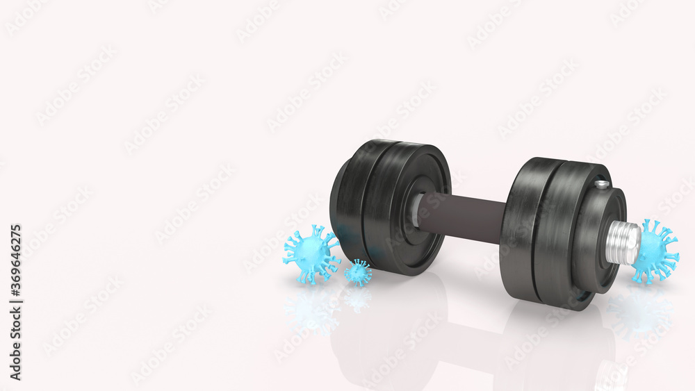 dumbbell and virus on white background for medical content 3d rendering. dumbbell and virus on white background for medical content 3d rendering.