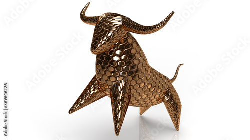  gold bull on white background for business content 3d rendering.
