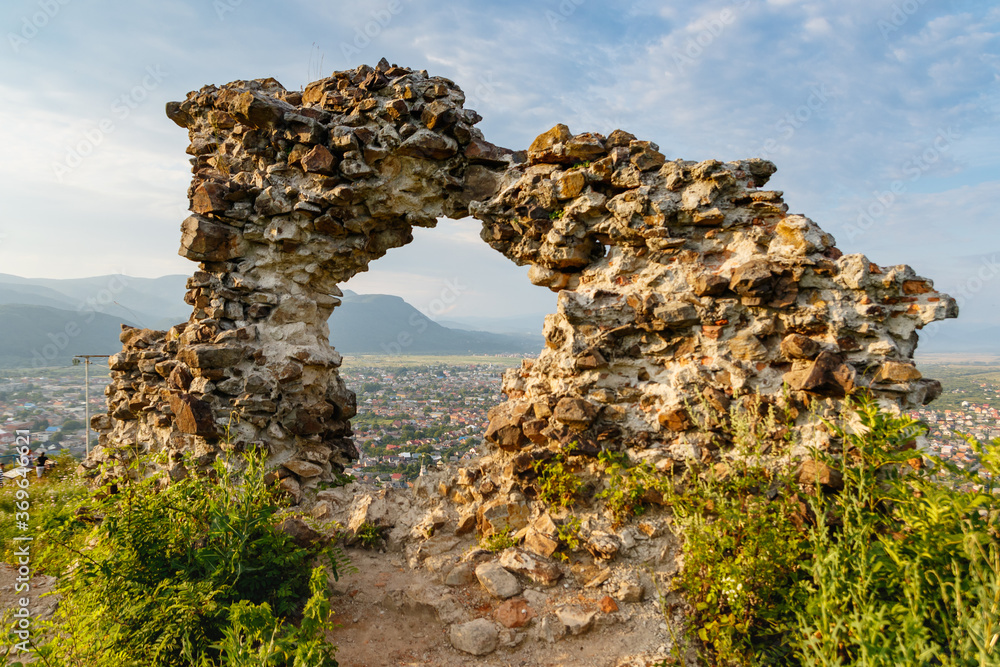 Ruins of old hungarian castle in Khust city, Ukraine