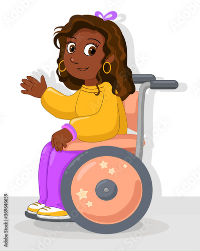 Smiling african american girl on his wheelchair, vector illustration