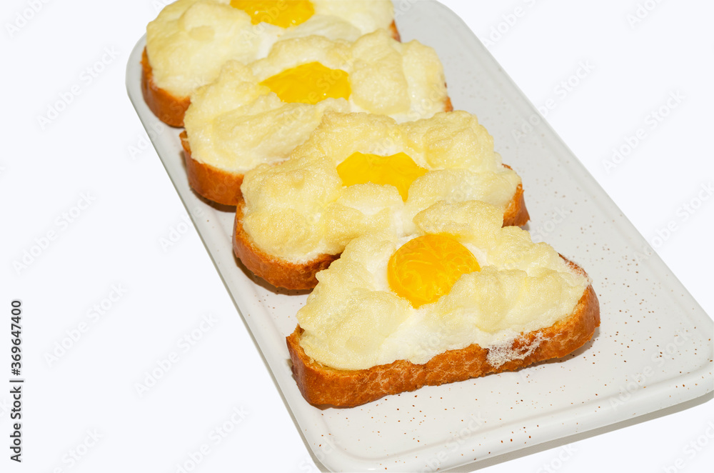 Hot egg sandwiches for Breakfast. Selective focus, white background Hot egg sandwiches for Breakfast. Selective focus, white background