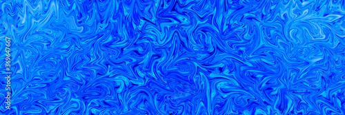 Abstract textured background banner of blue liquid paint swirls