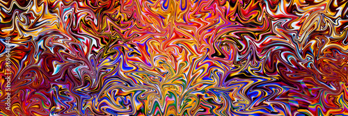 Abstract textured background banner of multicolored liquid paint swirls