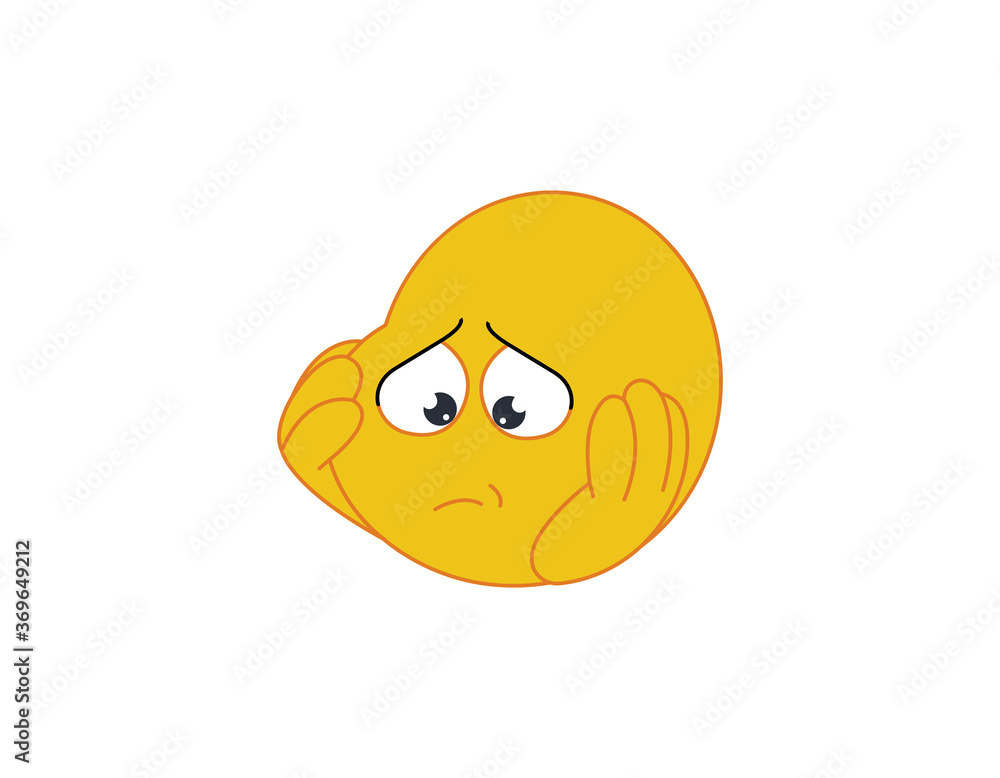 Depressed and sad emoticon with hands on face.vector illustration